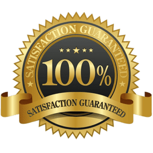 A gold seal that says 1 0 0 % satisfaction guaranteed.