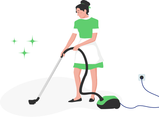 A woman is vacuuming in the dark.