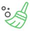 A green and black picture of a hand with a broom.