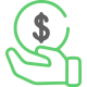 A green and black logo of a hand holding a dollar sign.