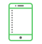 A green cell phone with black screen and white background.