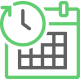 A green and black clock on the side of a calendar.