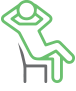 A green and gray drawing of a person sitting on a chair.